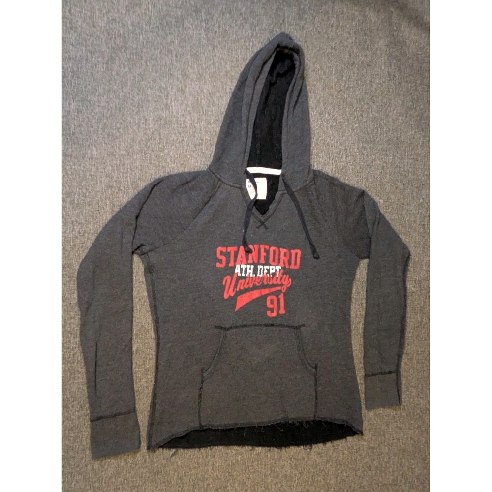 Vintage Stanford University Champion Hoodie Gray V Neck College Sweatshirt XL